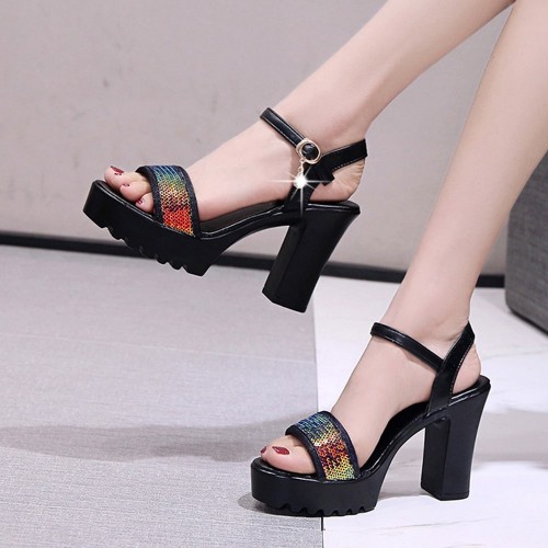 Roman Style Strap Open Toe High Heel Sandal - Black image