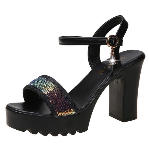 Roman Style Strap Open Toe High Heel Sandal - Black image
