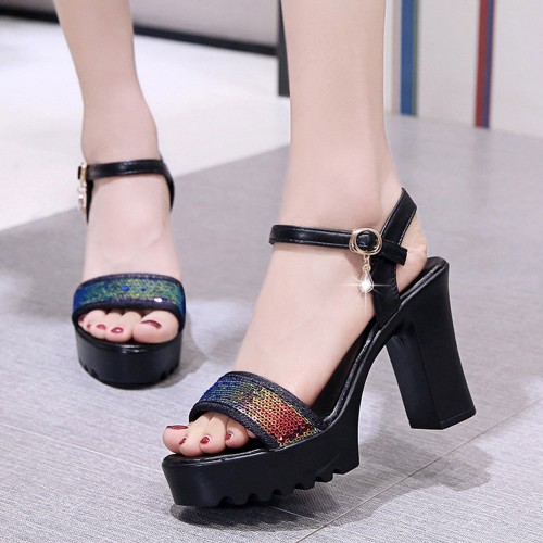 Roman Style Strap Open Toe High Heel Sandal - Black image