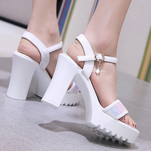 Roman Style Strap Open Toe High Heel Sandal - White image