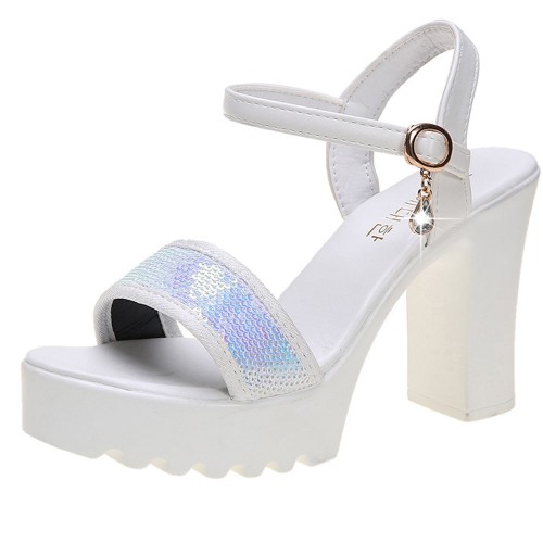 Roman Style Strap Open Toe High Heel Sandal - White image