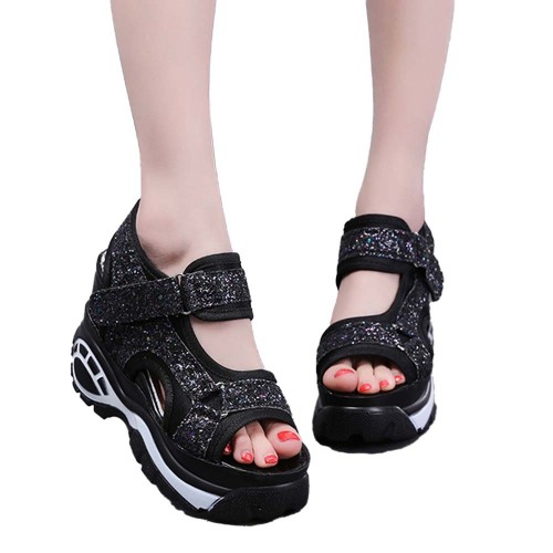 Trendy Open Toe High Thick Heel Chunky Sandal - Black image