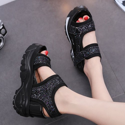 Trendy Open Toe High Thick Heel Chunky Sandal - Black image