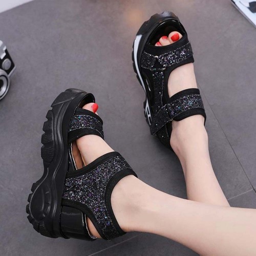 Trendy Open Toe High Thick Heel Chunky Sandal - Black image