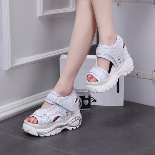 Trendy Open Toe High Thick Heel Chunky Sandal - White image