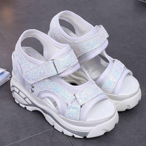 Trendy Open Toe High Thick Heel Chunky Sandal - White image