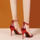 Open Toe Stiletto Pencil Heel Buckle Sandal-Red image