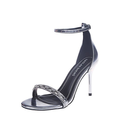 Open Toe Stiletto Pencil Heel Buckle Sandal-Silver image