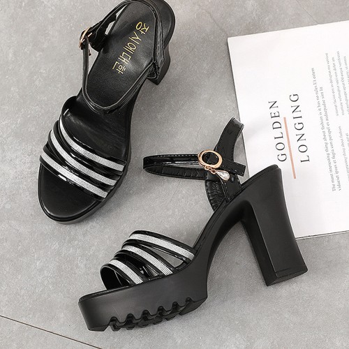 Fish Mouth Padded High Heel Sandals - Black image