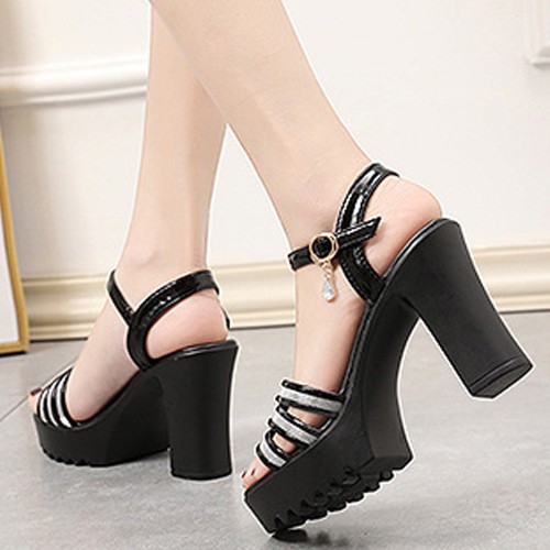 Fish Mouth Padded High Heel Sandals - Black image