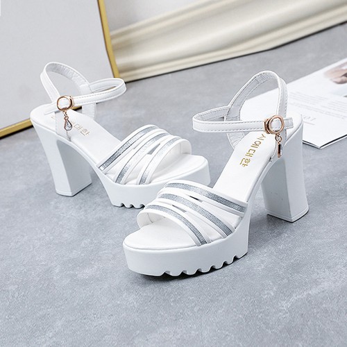 Fish Mouth Padded High Heel Sandals - Silver image
