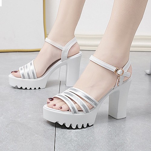 Fish Mouth Padded High Heel Sandals - Silver image