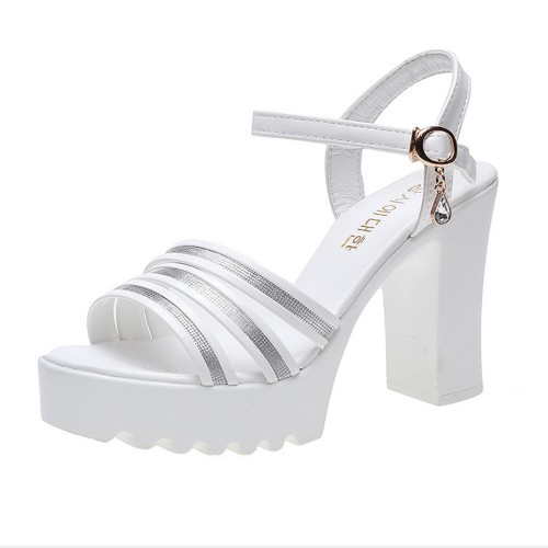Fish Mouth Padded High Heel Sandals - Silver image