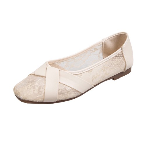 Elegant Designed Hollow Out Ladies Flats - Beige image
