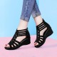Casual Fish Mouth Back Zipper Wedge Sandals - Black image