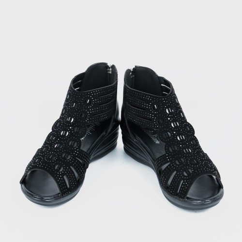Casual Fish Mouth Back Zipper Wedge Sandals - Black image
