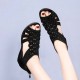 Casual Fish Mouth Back Zipper Wedge Sandals - Black image