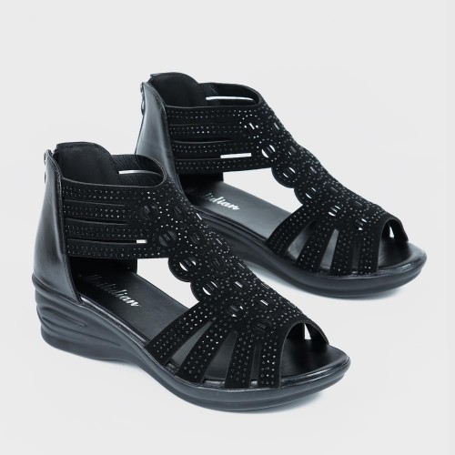 Casual Fish Mouth Back Zipper Wedge Sandals - Black image