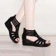 Casual Fish Mouth Back Zipper Wedge Sandals - Black image