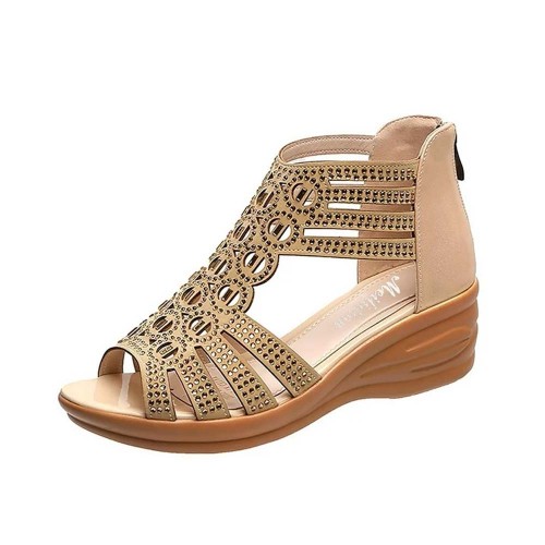 Casual Fish Mouth Back Zipper Wedge Sandals - Beige image