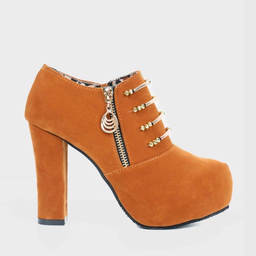 Casual High Heel Martin Design Pumps Shoes - Brown image