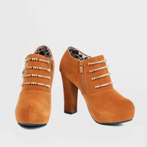Casual High Heel Martin Design Pumps Shoes - Brown