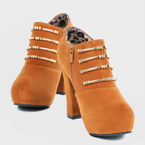 Casual High Heel Martin Design Pumps Shoes - Brown image