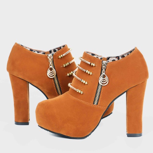 Casual High Heel Martin Design Pumps Shoes - Brown image