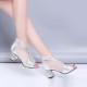 Glitter Back Zipper Low Heels Sandals - Silver image