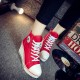 High Wedge Platform Canvas Sneaker Shoes- RED image