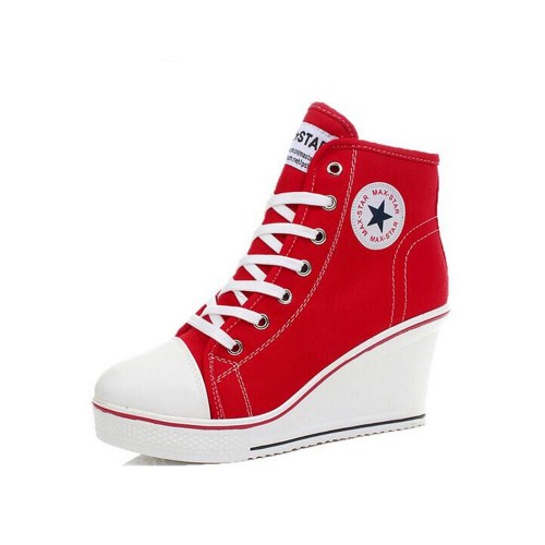 High Wedge Platform Canvas Sneaker Shoes- RED image