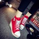 High Wedge Platform Canvas Sneaker Shoes- RED image