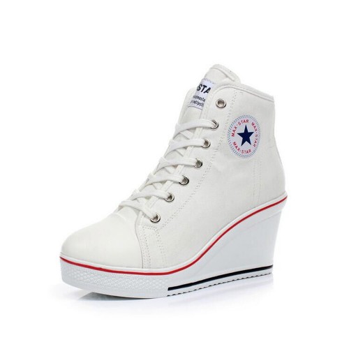 High Wedge Platform Canvas Sneaker Shoes - White image