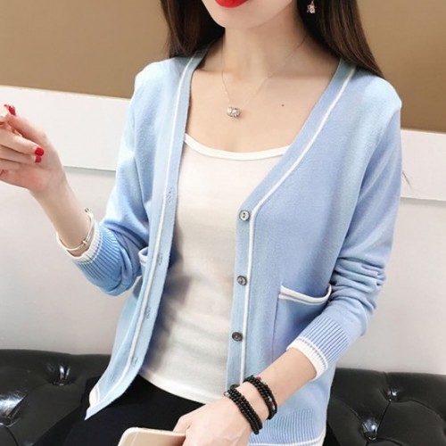 Women Elegant Cardigan Long Sleeve Sweater - Blue image