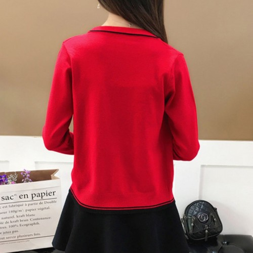 Women Elegant Cardigan Long Sleeve Sweater - Red image