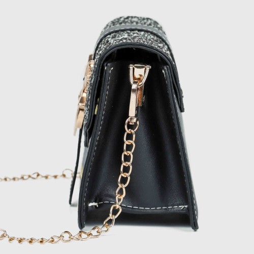 Small Size Magnetic Closure Chain Messenger Bag - Black image