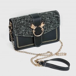 Small Size Magnetic Closure Chain Messenger Bag - Black