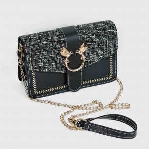 Small Size Magnetic Closure Chain Messenger Bag - Black
