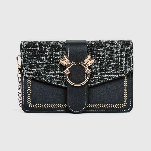 Small Size Magnetic Closure Chain Messenger Bag - Black image