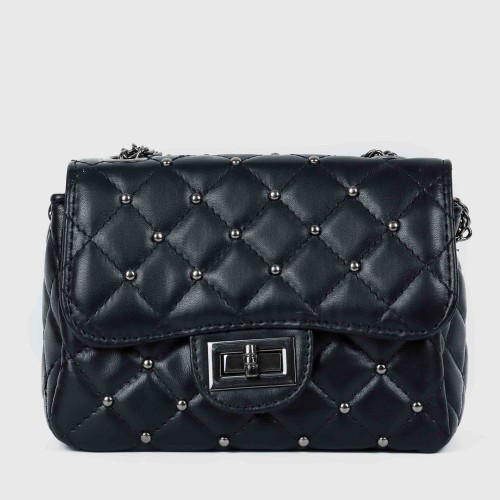 Rhombic Diagonal Twist Buckle Chain Strap Messenger Bag - Black image