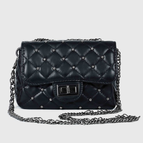 Rhombic Diagonal Twist Buckle Chain Strap Messenger Bag - Black image