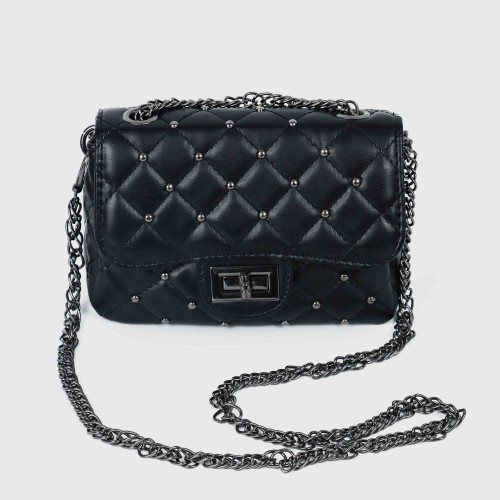 Rhombic Diagonal Twist Buckle Chain Strap Messenger Bag - Black image
