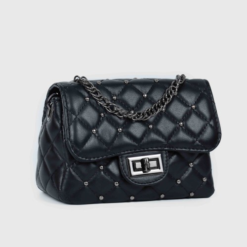 Rhombic Diagonal Twist Buckle Chain Strap Messenger Bag - Black image