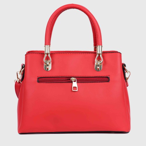 Casual Rhombic Embroidery Furry Ball Hand bag - Red image