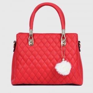 Casual Rhombic Embroidery Furry Ball Hand bag - Red