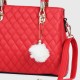 Casual Rhombic Embroidery Furry Ball Hand bag - Red image