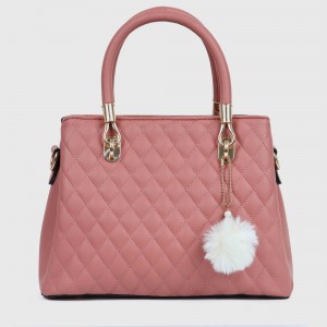 Casual Rhombic Embroidery Furry Ball Hand bag - Pink