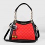 Contrast Furry Ball Hanging Chain Strap Shoulder Bag - Red