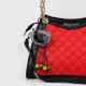 Contrast Furry Ball Hanging Chain Strap Shoulder Bag - Red image