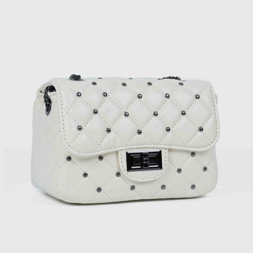 Rhombic Diagonal Twist Buckle Chain Strap Messenger Bag - White image